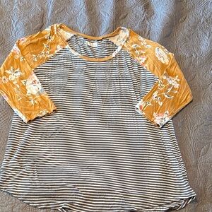 Maurices Mustard Floral Sleeve Striped Top